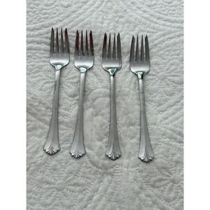 Pfaltzgraff Biscayne Salad Forks 4pc 6.25in Silver Stainless Steel Fan Shell